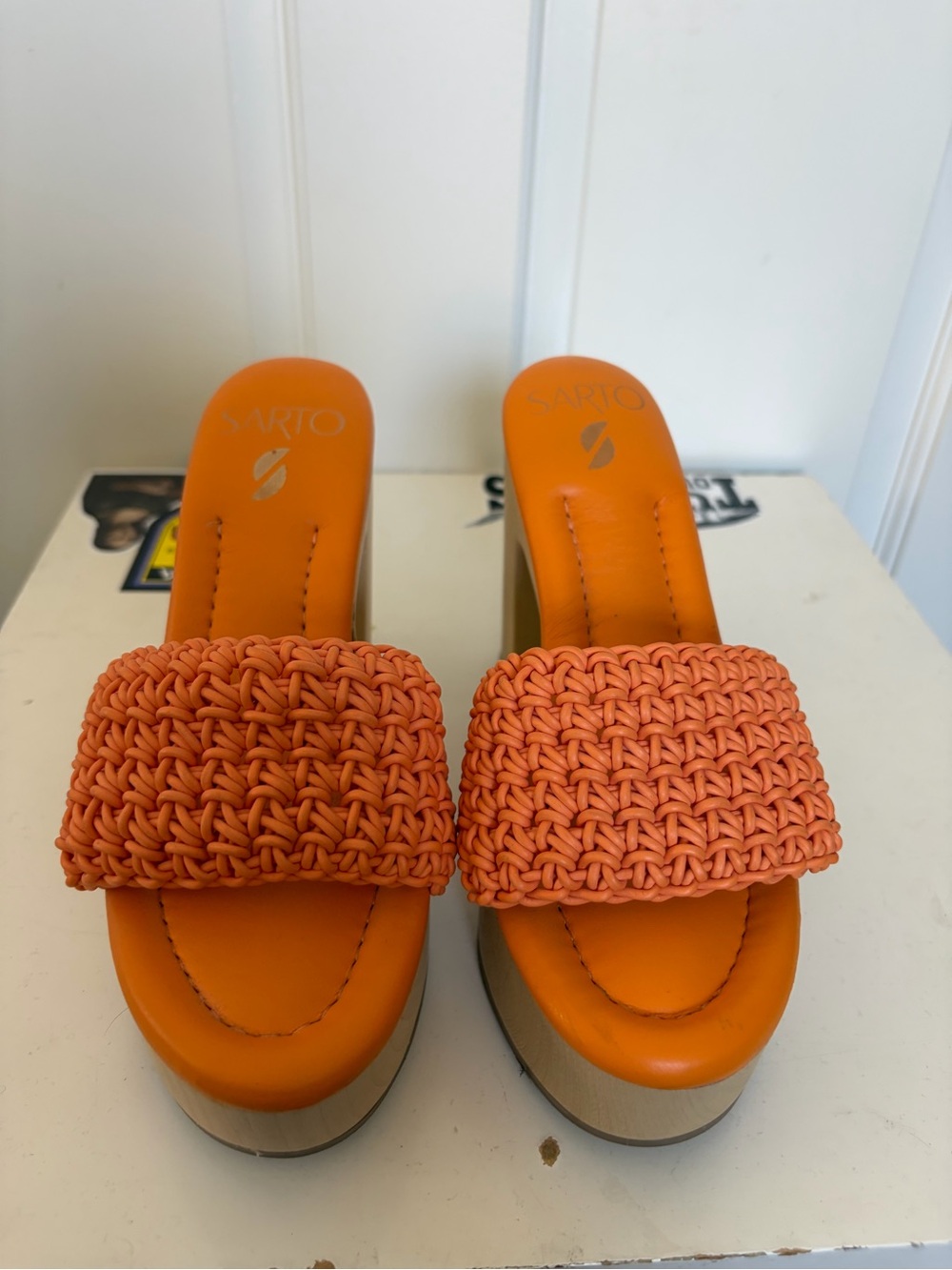 Franco Sarto Orange Knit Platform Mules - Picture 4 of 7